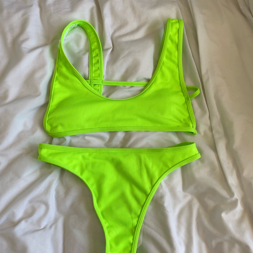 Empty whole neon green bikini set
